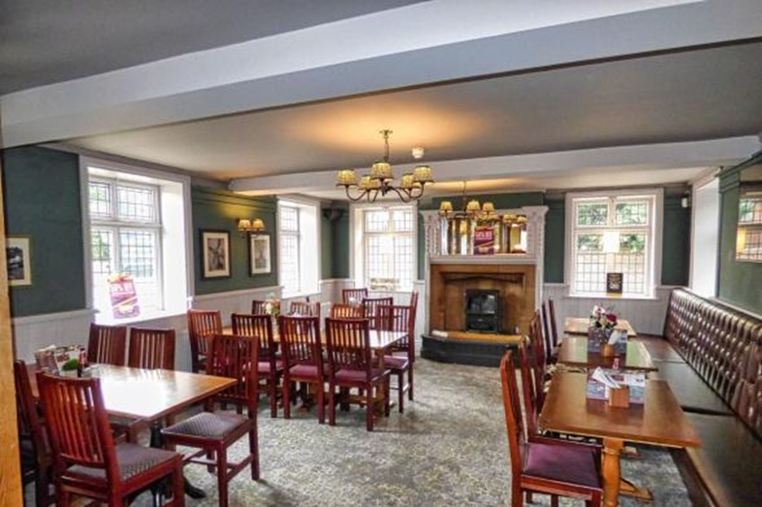 Seating area with tables and benches