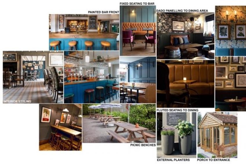 Mood board with various photographs of new design