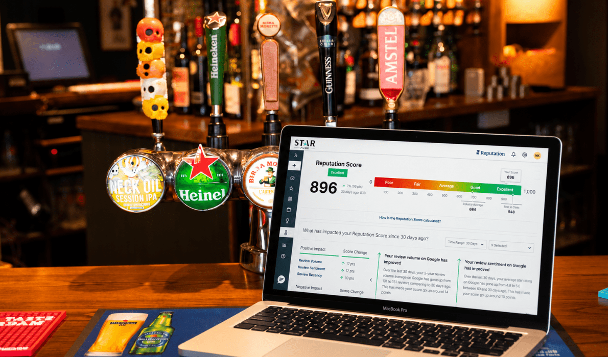 Reputation on laptop screen in a pub
